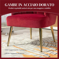 POLTRONCINA DA CAMERA E SALOTTO A CONCHIGLIA STILE ART DECO VELLUTATO E ACCIAIO 63X65X84 CM ROSSO