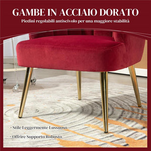 POLTRONCINA DA CAMERA E SALOTTO A CONCHIGLIA STILE ART DECO VELLUTATO E ACCIAIO 63X65X84 CM ROSSO