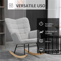 POLTRONA A DONDOLO IMBOTTITA IN LEGNO E ACCIAIO CON RIVESTIMENTO BOUCLÚ 71X98X101 CM GRIGIO