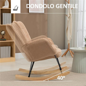 POLTRONA A DONDOLO IMBOTTITA IN LEGNO E ACCIAIO CON RIVESTIMENTO BOUCLÚ 71X98X101 CM MARRONE