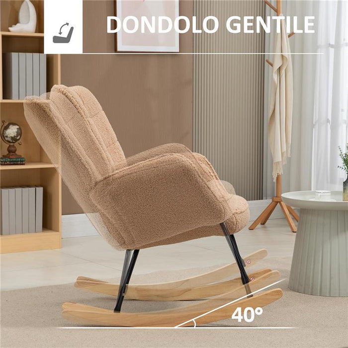 POLTRONA A DONDOLO IMBOTTITA IN LEGNO E ACCIAIO CON RIVESTIMENTO BOUCLÚ 71X98X101 CM MARRONE