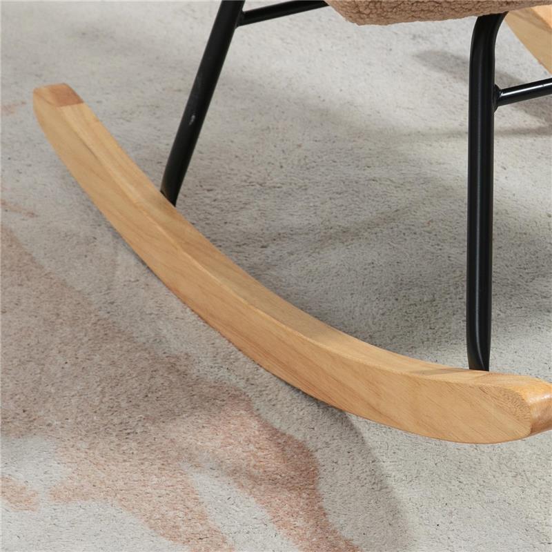 POLTRONA A DONDOLO IMBOTTITA IN LEGNO E ACCIAIO CON RIVESTIMENTO BOUCLÚ 71X98X101 CM MARRONE