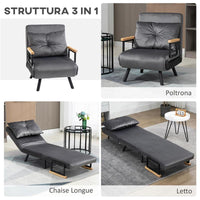 POLTRONA LETTO 3 IN 1 CON SCHIENALE RECLINABILE IN 5 POSIZIONI E CUSCINO 63X73X81 CM GRIGIO SCURO