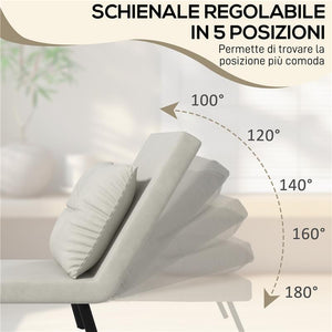 POLTRONA LETTO 3 IN 1 CON SCHIENALE RECLINABILE E CUSCINO IN TESSUTO EFFETTO VELLUTO 63X73X81 CM CREMA