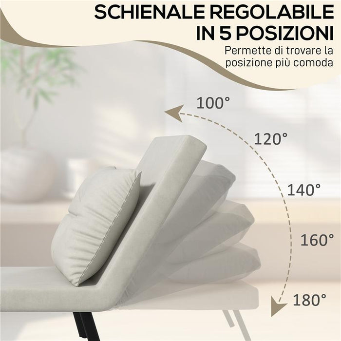 POLTRONA LETTO 3 IN 1 CON SCHIENALE RECLINABILE E CUSCINO IN TESSUTO EFFETTO VELLUTO 63X73X81 CM CREMA