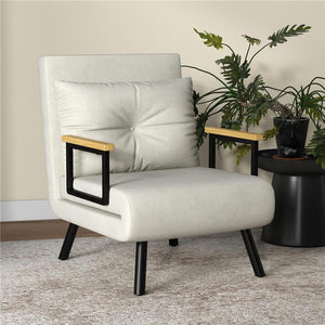 POLTRONA LETTO 3 IN 1 CON SCHIENALE RECLINABILE E CUSCINO IN TESSUTO EFFETTO VELLUTO 63X73X81 CM CREMA