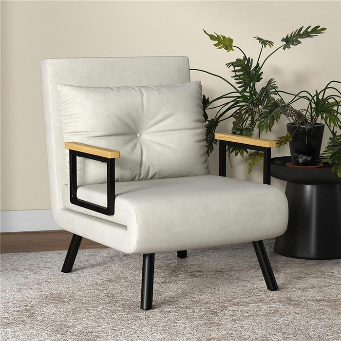 POLTRONA LETTO 3 IN 1 CON SCHIENALE RECLINABILE E CUSCINO IN TESSUTO EFFETTO VELLUTO 63X73X81 CM CREMA