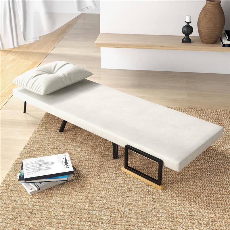 POLTRONA LETTO 3 IN 1 CON SCHIENALE RECLINABILE E CUSCINO IN TESSUTO EFFETTO VELLUTO 63X73X81 CM CREMA