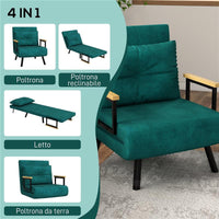 POLTRONA LETTO 3 IN 1 CON SCHIENALE RECLINABILE IN 5 POSIZIONI E CUSCINO 63X73X81 CM VERDE