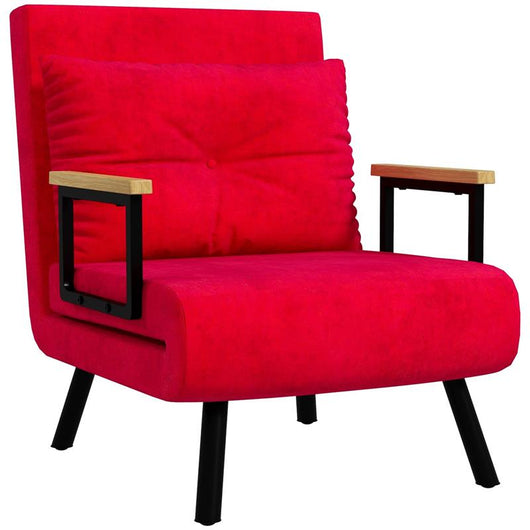 POLTRONA LETTO 3 IN 1 CON SCHIENALE RECLINABILE E CUSCINO IN TESSUTO EFFETTO VELLUTO 63X73X81 CM ROSSO