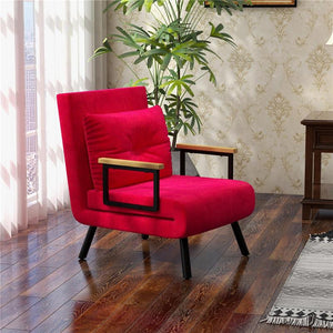 POLTRONA LETTO 3 IN 1 CON SCHIENALE RECLINABILE E CUSCINO IN TESSUTO EFFETTO VELLUTO 63X73X81 CM ROSSO