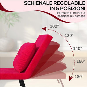 POLTRONA LETTO 3 IN 1 CON SCHIENALE RECLINABILE E CUSCINO IN TESSUTO EFFETTO VELLUTO 63X73X81 CM ROSSO