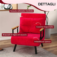 POLTRONA LETTO 3 IN 1 CON SCHIENALE RECLINABILE E CUSCINO IN TESSUTO EFFETTO VELLUTO 63X73X81 CM ROSSO