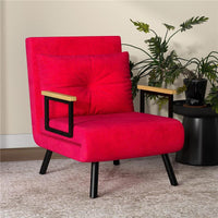POLTRONA LETTO 3 IN 1 CON SCHIENALE RECLINABILE E CUSCINO IN TESSUTO EFFETTO VELLUTO 63X73X81 CM ROSSO
