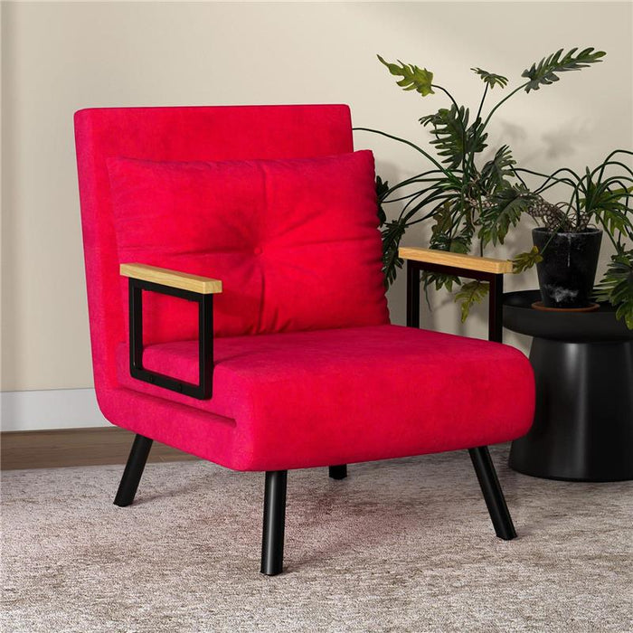 POLTRONA LETTO 3 IN 1 CON SCHIENALE RECLINABILE E CUSCINO IN TESSUTO EFFETTO VELLUTO 63X73X81 CM ROSSO