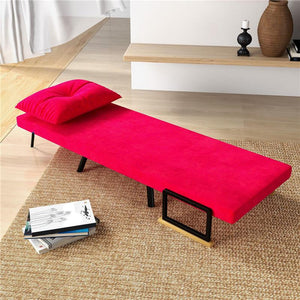 POLTRONA LETTO 3 IN 1 CON SCHIENALE RECLINABILE E CUSCINO IN TESSUTO EFFETTO VELLUTO 63X73X81 CM ROSSO