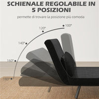 DIVANO LETTO 3 IN 1 IN TESSUTO EFFETTO VELLUTO CON SCHIENALE REGOLABILE E 2 CUSCINI 102X73X81 CM NERO