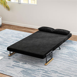DIVANO LETTO 3 IN 1 IN TESSUTO EFFETTO VELLUTO CON SCHIENALE REGOLABILE E 2 CUSCINI 102X73X81 CM NERO