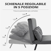 DIVANO LETTO 3 IN 1 IN TESSUTO EFFETTO VELLUTO CON SCHIENALE REGOLABILE E 2 CUSCINI M102X73X81 CM GRIGIO SCURO