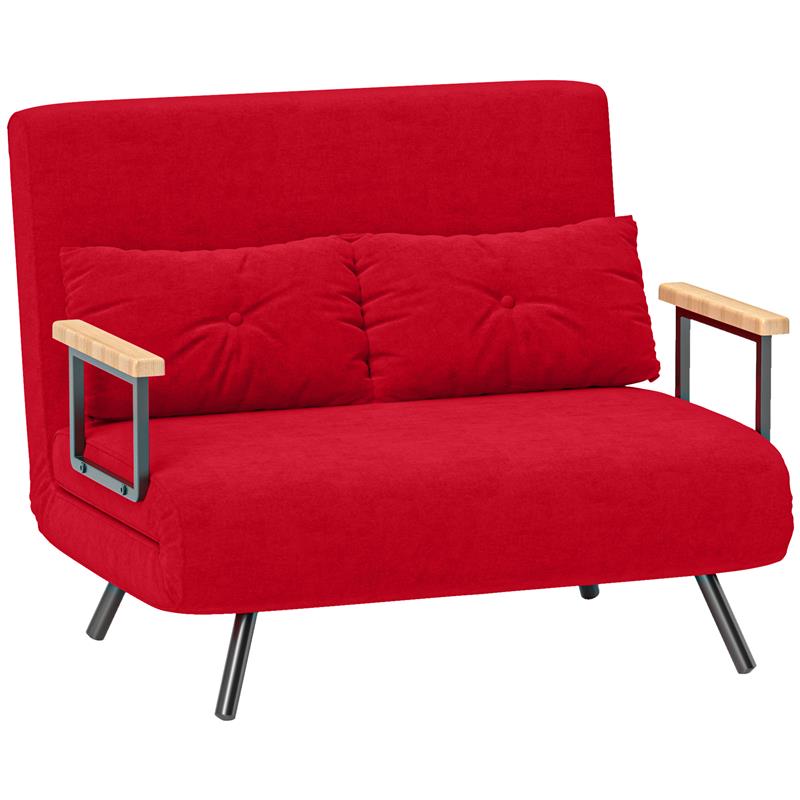 DIVANO LETTO IN TESSUTO EFFETTO VELLUTO CON SCHIENALE REGOLABILE E 2 CUSCINI 102X73X81 CM ROSSO