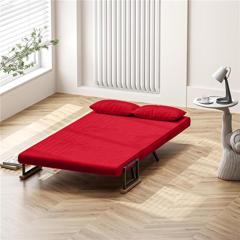 DIVANO LETTO IN TESSUTO EFFETTO VELLUTO CON SCHIENALE REGOLABILE E 2 CUSCINI 102X73X81 CM ROSSO
