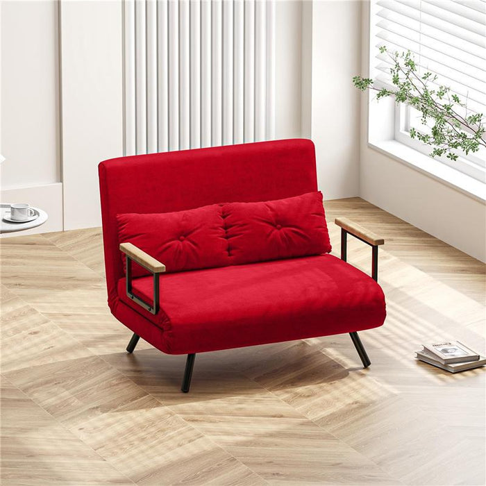 DIVANO LETTO IN TESSUTO EFFETTO VELLUTO CON SCHIENALE REGOLABILE E 2 CUSCINI 102X73X81 CM ROSSO
