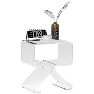 TAVOLINO BASSO GEOMETRICO A 2 LIVELLI  IN ACRILICO CON GAMBE TRIANGOLARI 40X30X45 CM TRASPARENTE