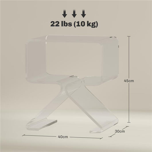 TAVOLINO BASSO GEOMETRICO A 2 LIVELLI  IN ACRILICO CON GAMBE TRIANGOLARI 40X30X45 CM TRASPARENTE