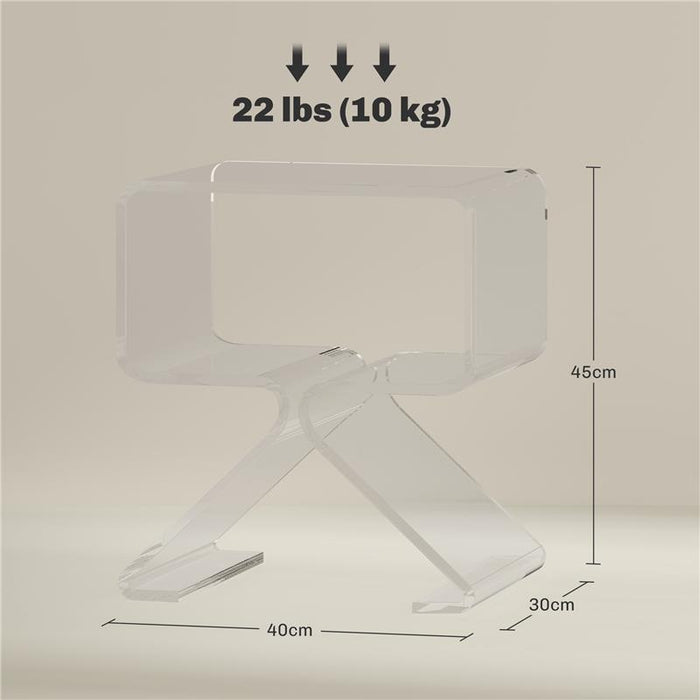 TAVOLINO BASSO GEOMETRICO A 2 LIVELLI  IN ACRILICO CON GAMBE TRIANGOLARI 40X30X45 CM TRASPARENTE