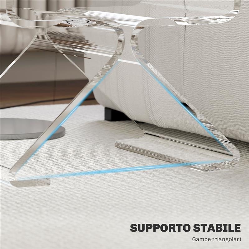 TAVOLINO BASSO GEOMETRICO A 2 LIVELLI  IN ACRILICO CON GAMBE TRIANGOLARI 40X30X45 CM TRASPARENTE