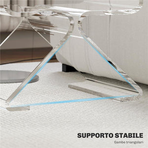 TAVOLINO BASSO GEOMETRICO A 2 LIVELLI  IN ACRILICO CON GAMBE TRIANGOLARI 40X30X45 CM TRASPARENTE