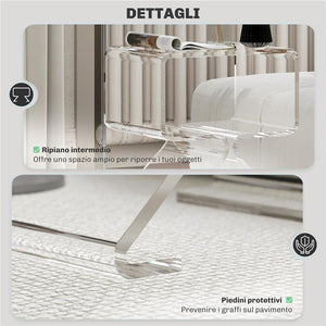 TAVOLINO BASSO GEOMETRICO A 2 LIVELLI  IN ACRILICO CON GAMBE TRIANGOLARI 40X30X45 CM TRASPARENTE