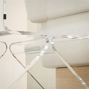 TAVOLINO BASSO GEOMETRICO A 2 LIVELLI  IN ACRILICO CON GAMBE TRIANGOLARI 40X30X45 CM TRASPARENTE