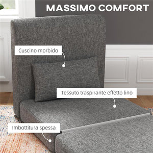 POLTRONA LETTO PIEGHEVOLE DA TERRA A 3 SEZIONI SALVASPAZIO IN TESSUTO 80X75X74 CM GRIGIO