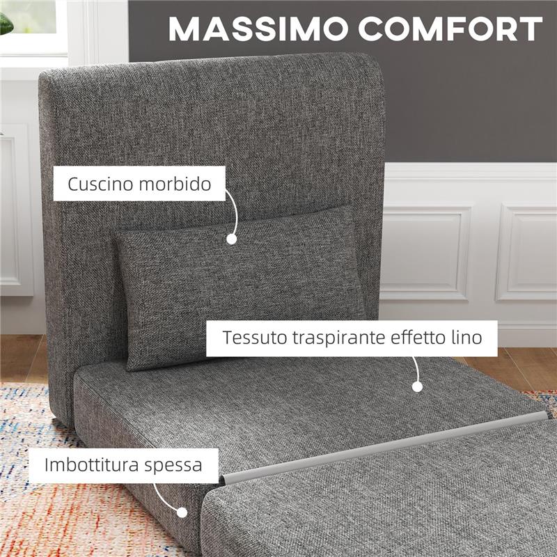 POLTRONA LETTO PIEGHEVOLE DA TERRA A 3 SEZIONI SALVASPAZIO IN TESSUTO 80X75X74 CM GRIGIO