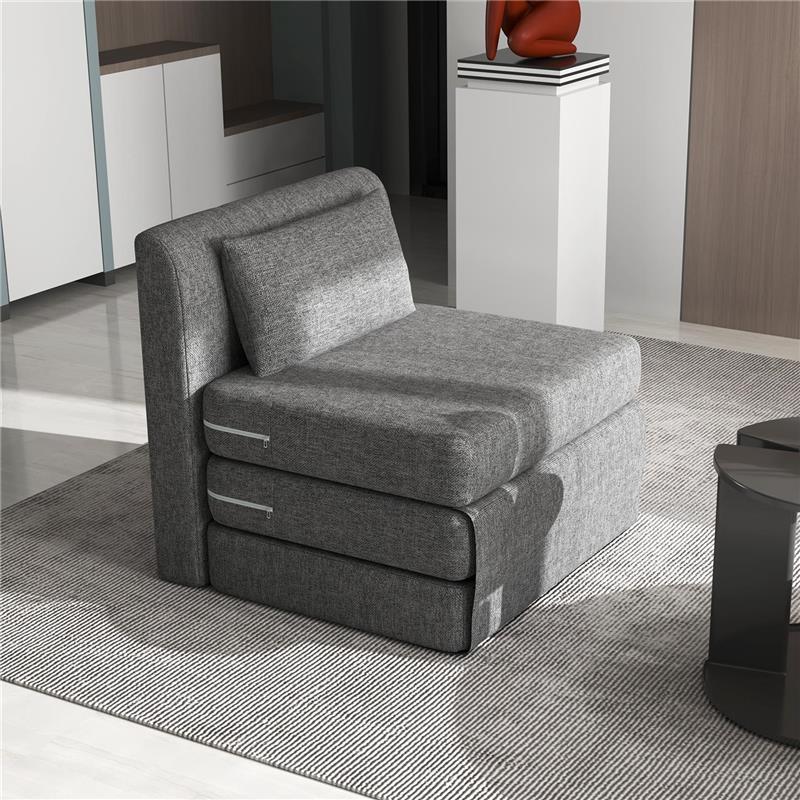 POLTRONA LETTO PIEGHEVOLE DA TERRA A 3 SEZIONI SALVASPAZIO IN TESSUTO 80X75X74 CM GRIGIO