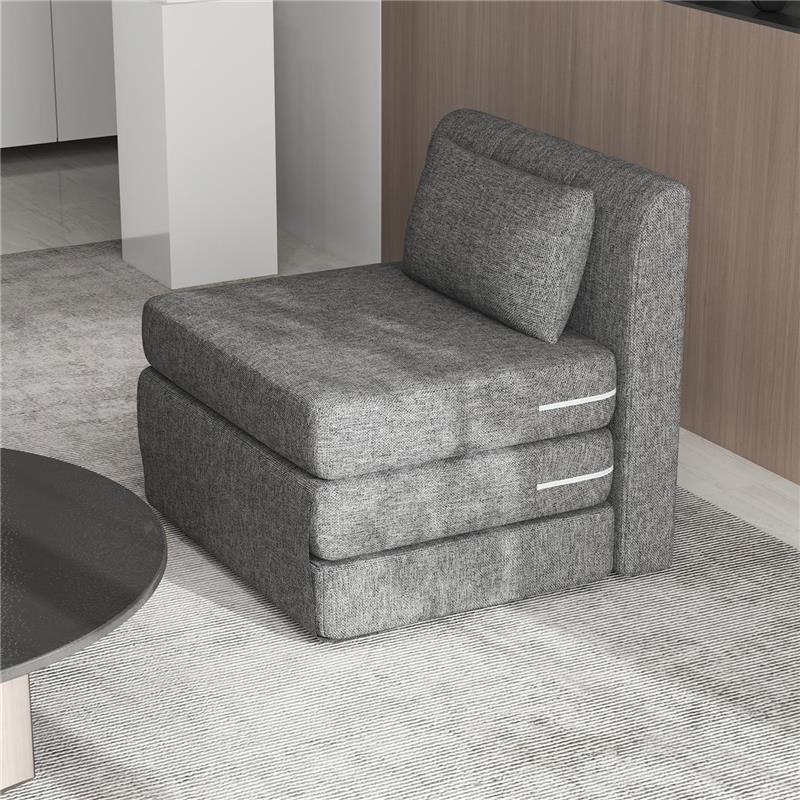 POLTRONA LETTO PIEGHEVOLE DA TERRA A 3 SEZIONI SALVASPAZIO IN TESSUTO 80X75X74 CM GRIGIO