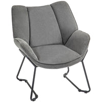 POLTRONA D'ARREDO CON BRACCIOLI INCLINATI IN TESSUTO EFFETTO LINO E ACCIAIO 71.5X67X79 CM GRIGIO
