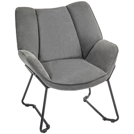 POLTRONA D'ARREDO CON BRACCIOLI INCLINATI IN TESSUTO EFFETTO LINO E ACCIAIO 71.5X67X79 CM GRIGIO