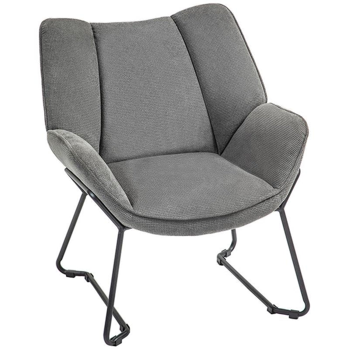 POLTRONA D'ARREDO CON BRACCIOLI INCLINATI IN TESSUTO EFFETTO LINO E ACCIAIO 71.5X67X79 CM GRIGIO