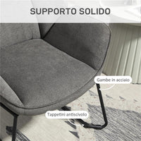 POLTRONA D'ARREDO CON BRACCIOLI INCLINATI IN TESSUTO EFFETTO LINO E ACCIAIO 71.5X67X79 CM GRIGIO
