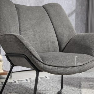 POLTRONA D'ARREDO CON BRACCIOLI INCLINATI IN TESSUTO EFFETTO LINO E ACCIAIO 71.5X67X79 CM GRIGIO