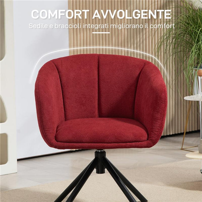 POLTRONA MODERNA GIREVOLE CON SEDUTA IMBOTTITA IN TESSUTO BOUCLÚ PER SALOTTO E UFFICIO ROSSO VINO