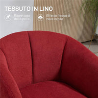 POLTRONA MODERNA GIREVOLE CON SEDUTA IMBOTTITA IN TESSUTO BOUCLÚ PER SALOTTO E UFFICIO ROSSO VINO