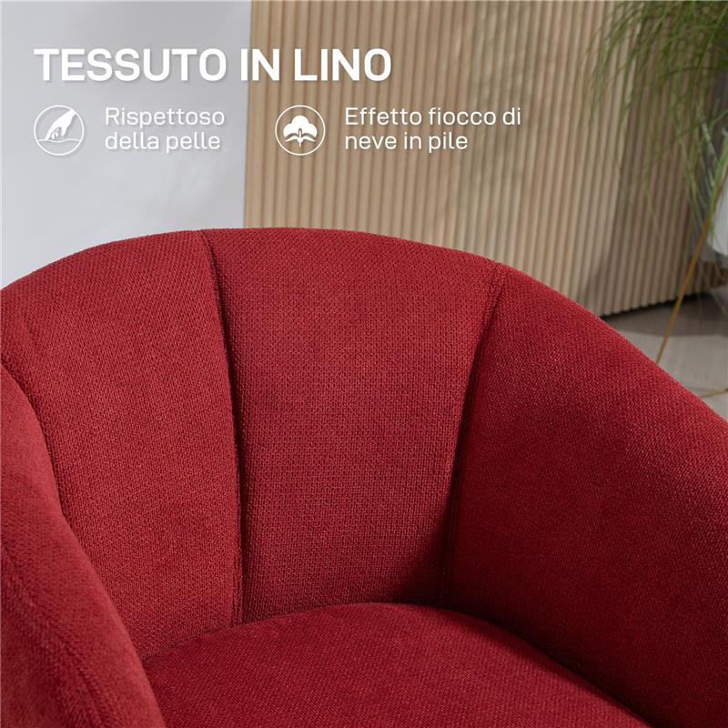 POLTRONA MODERNA GIREVOLE CON SEDUTA IMBOTTITA IN TESSUTO BOUCLÚ PER SALOTTO E UFFICIO ROSSO VINO