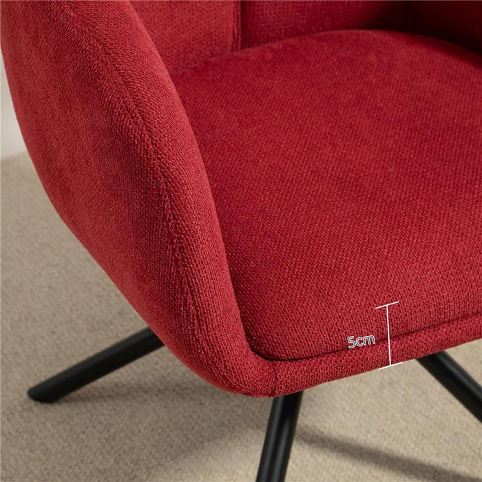 POLTRONA MODERNA GIREVOLE CON SEDUTA IMBOTTITA IN TESSUTO BOUCLÚ PER SALOTTO E UFFICIO ROSSO VINO
