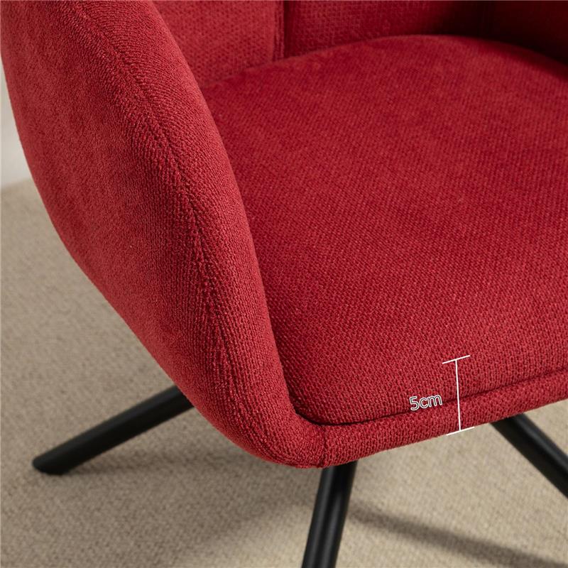 POLTRONA MODERNA GIREVOLE CON SEDUTA IMBOTTITA IN TESSUTO BOUCLÚ PER SALOTTO E UFFICIO ROSSO VINO
