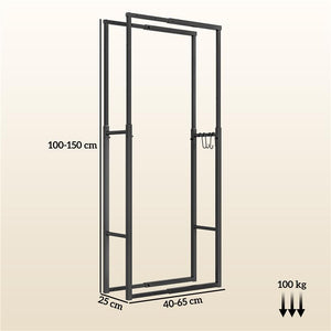 PORTALEGNA DA INTERNO ED ESTERNO REGOLABILE IN METALLO CON GANCI A S, 40-65X25X100-150 CM NERO
