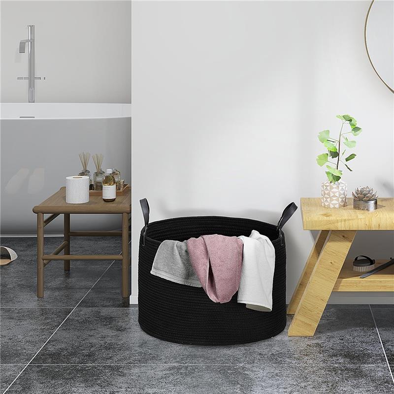 CESTO PORTABIANCHERIA DA 88L PORTATILE E PIEGHEVOLE CON MANICI IN COTONE NATURALE Ø 56X35.5 CM NERO