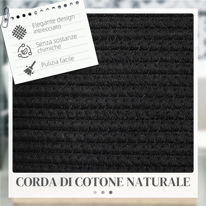CESTO PORTABIANCHERIA DA 88L PORTATILE E PIEGHEVOLE CON MANICI IN COTONE NATURALE Ø 56X35.5 CM NERO